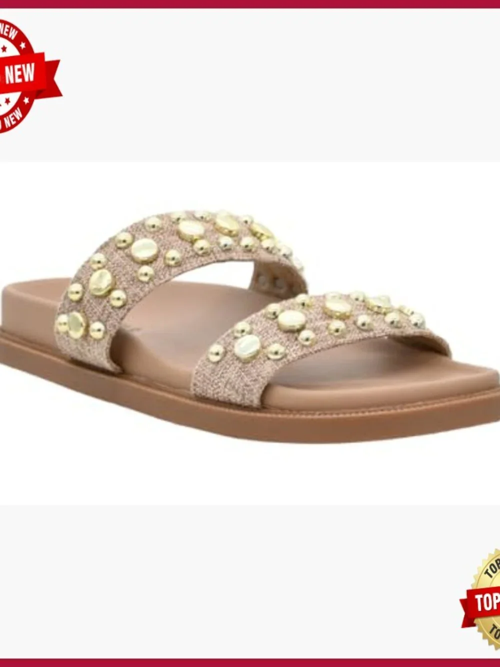 Women's Studded Double Strap Sandals, Cushioned Insole, Casual Slip-On Flats